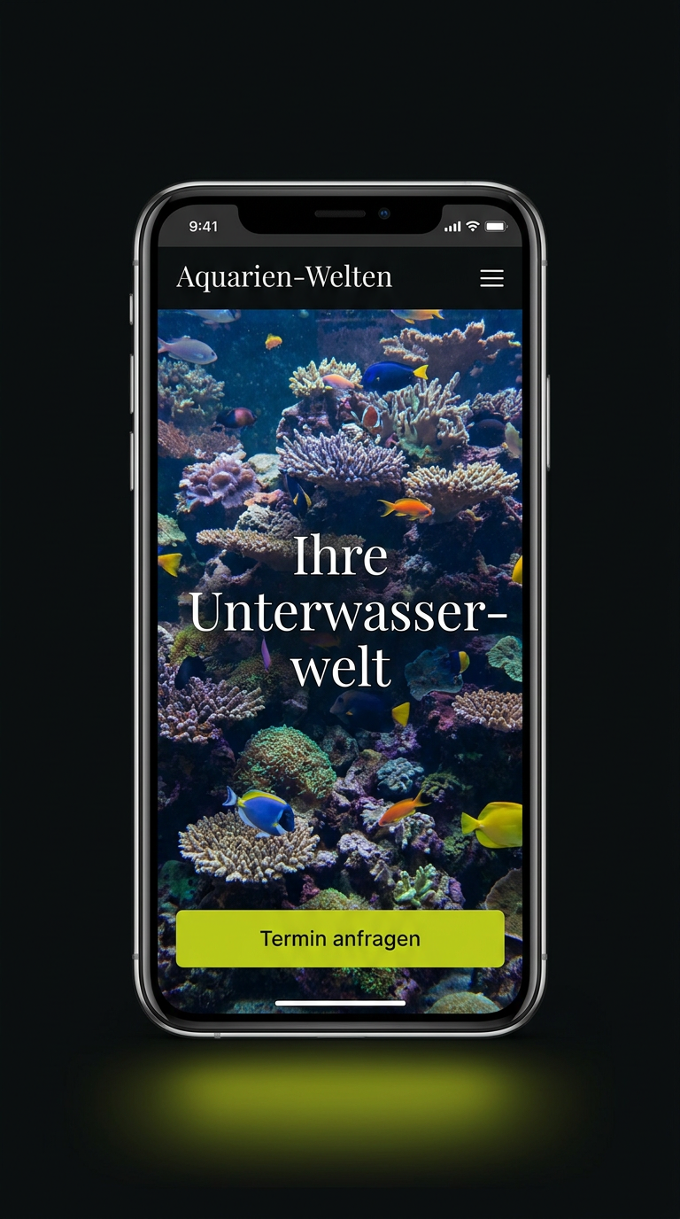 Mobile-Vorschau der neuen Aquarien-Welten Seite auf dem Smartphone